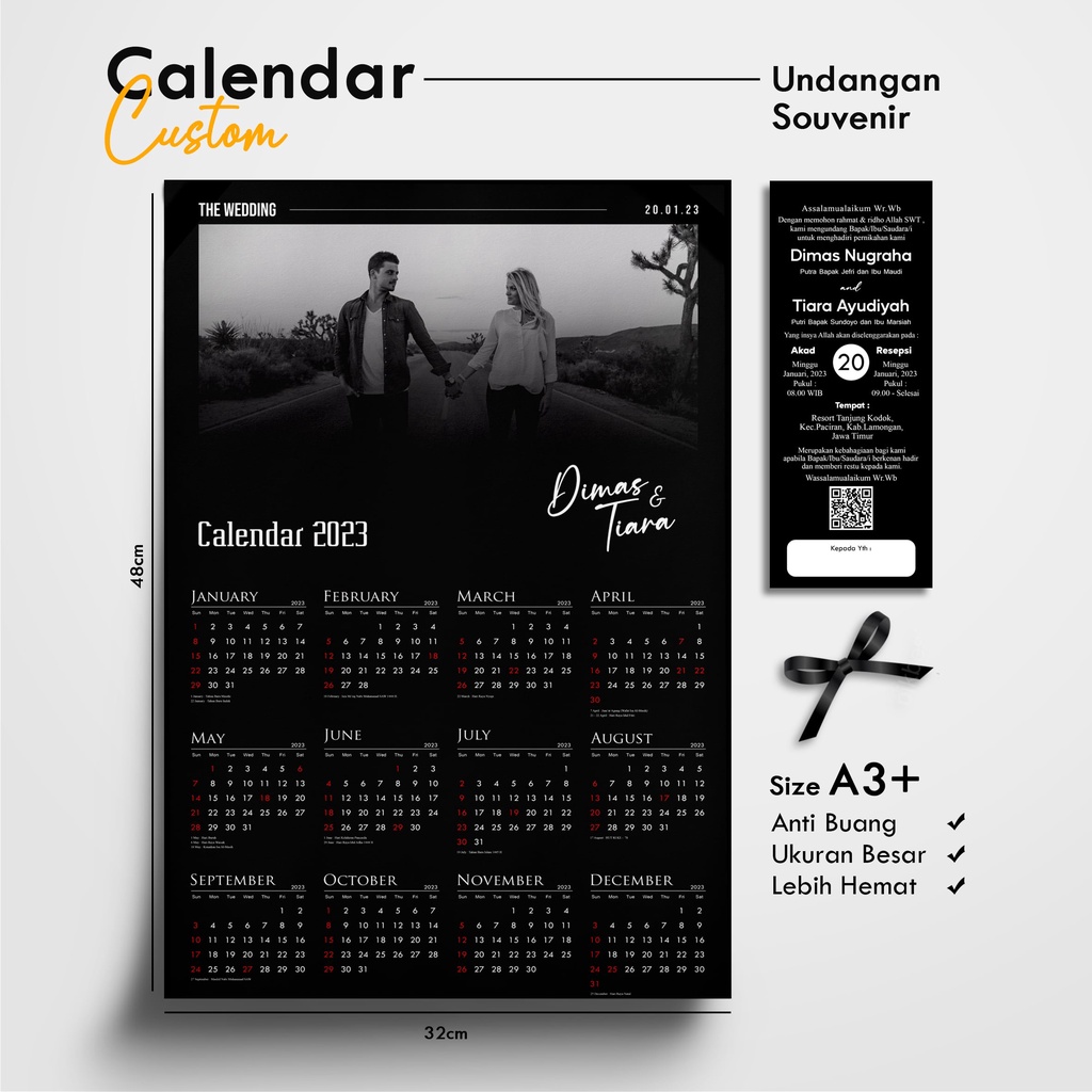Undangan Pernikahan Souvenir Kalender 2026 Custom Foto Unik Aesthetic Minimalis Glossy Besar