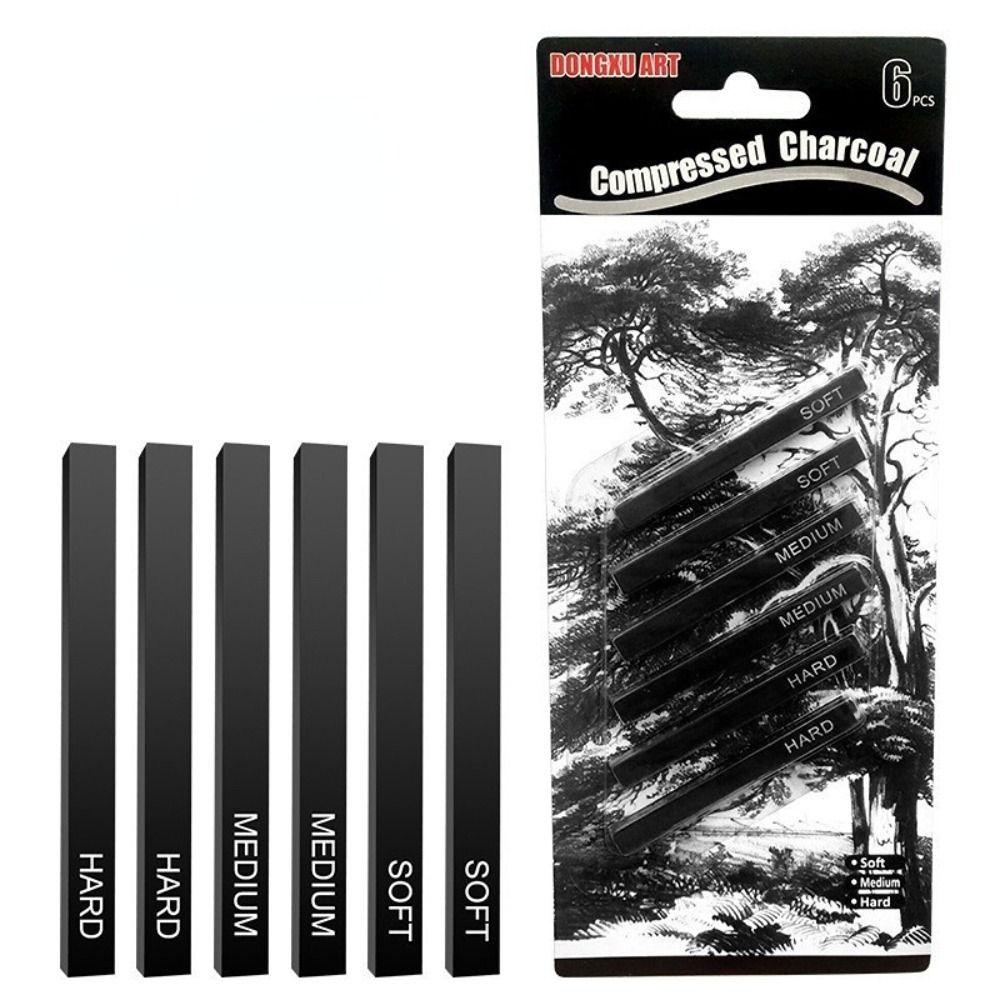 Lanfy Compressed Carbon Bar 2B 4B 6B 6pcs/Set Menggambar Siswa Artis Sketsa Carbon Pen