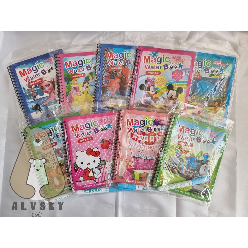 MAGIC WATER BOOK MAGIC WATER PEN BUKU GAMBAR MEWARNAI BUKU WARNA MAINAN EDUKASI ANAK
