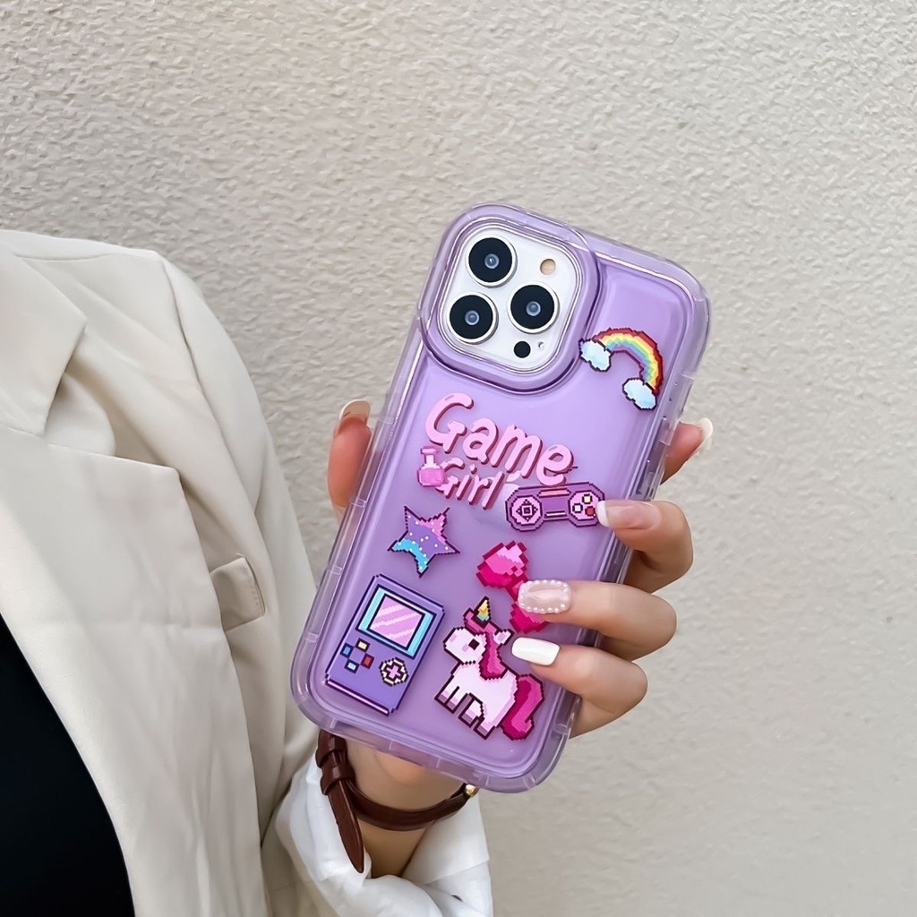 Case Handphone Motif Game Figure Warna Ungu Pelangi Untuk IPhone 12 13 14 11 Pro Max Hhttrt