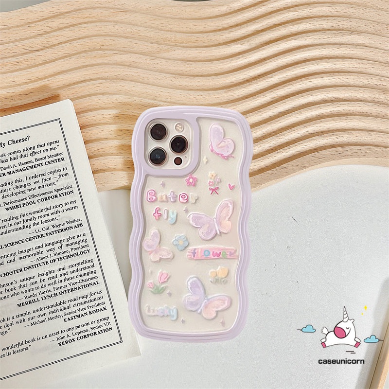 Casing OPPO A17 A15 A16 A57 A77 A17K A78 A54 A55 A12 A74 A5 A9 A16s A96 A95 A5s A7 A16K A1k A77s A53 A3s A72 A76 A52 Reno 8T 7 6 5 Kartun Kupu Lucu Bergelombang EdgeSoft Cover