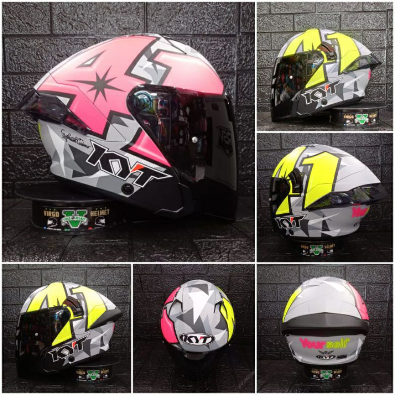 Helm half face kyt nfj aleix espargaro 2019 paket ganteng visor dark smoke+spoiler original