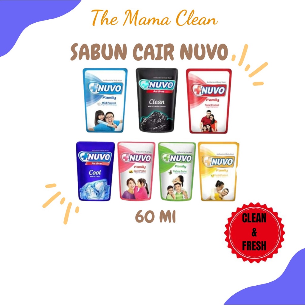 NUVO FAMILY LIQUID ANTI BACTERIAL SABUN MANDI CAIR 60 ml BODY WASH POUCH