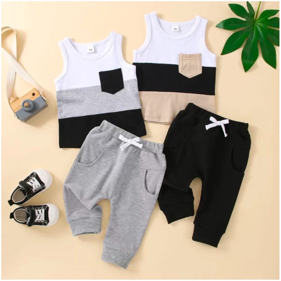 Setelan Singlet import Baju Bayi Laki-Laki 1-3 tahun/Setelan Singlet Bayi /Setelan anak import/One S