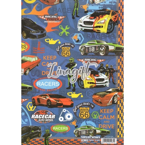 ( 5 Lembar ) CARS SANWA - KERTAS KADO MOBIL TRUK TAYO - GIFT WRAP PAPER TRUCK CAR TAXI BUS