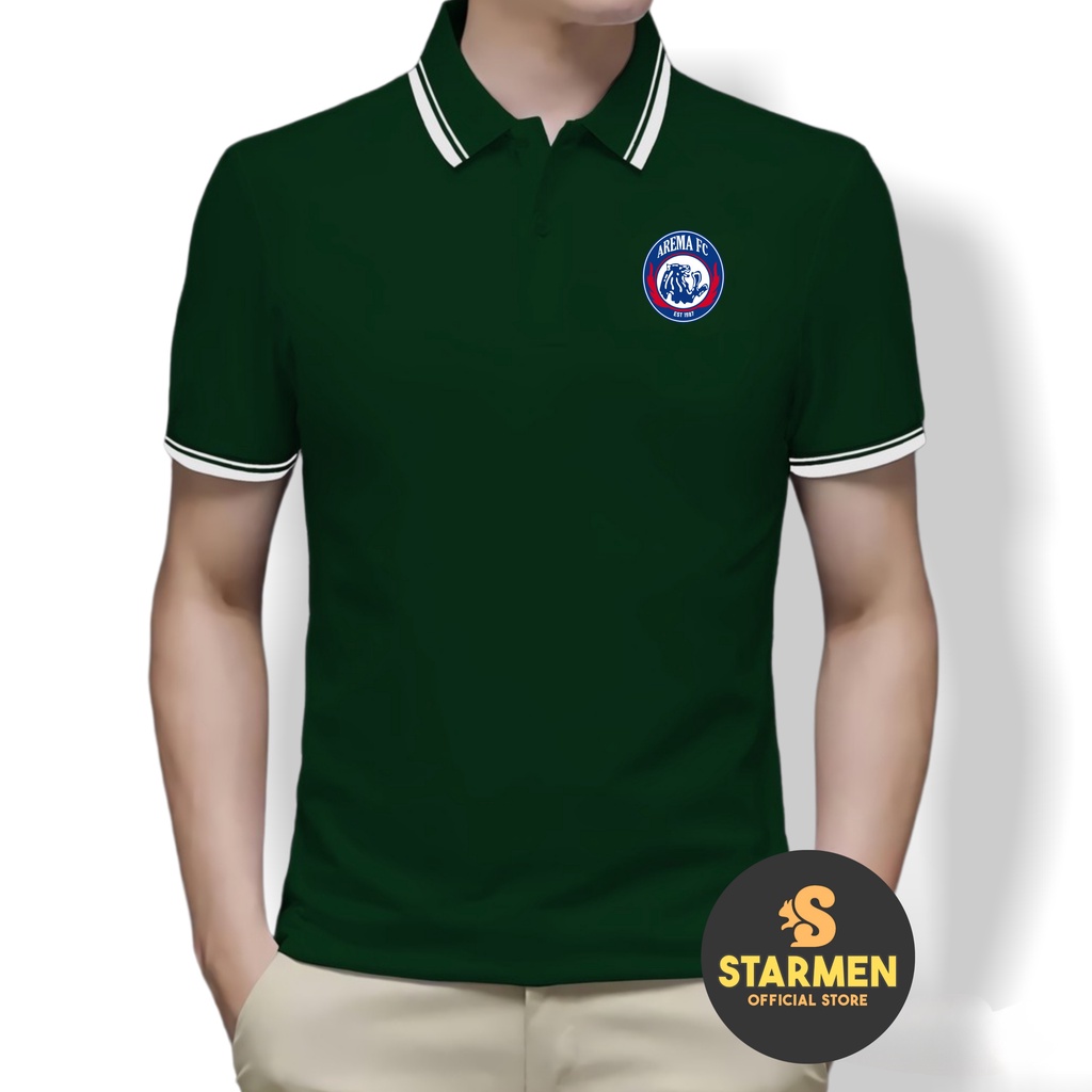 Kaos Polo Shirt Pria Kerah List Putih logo AREMA FC