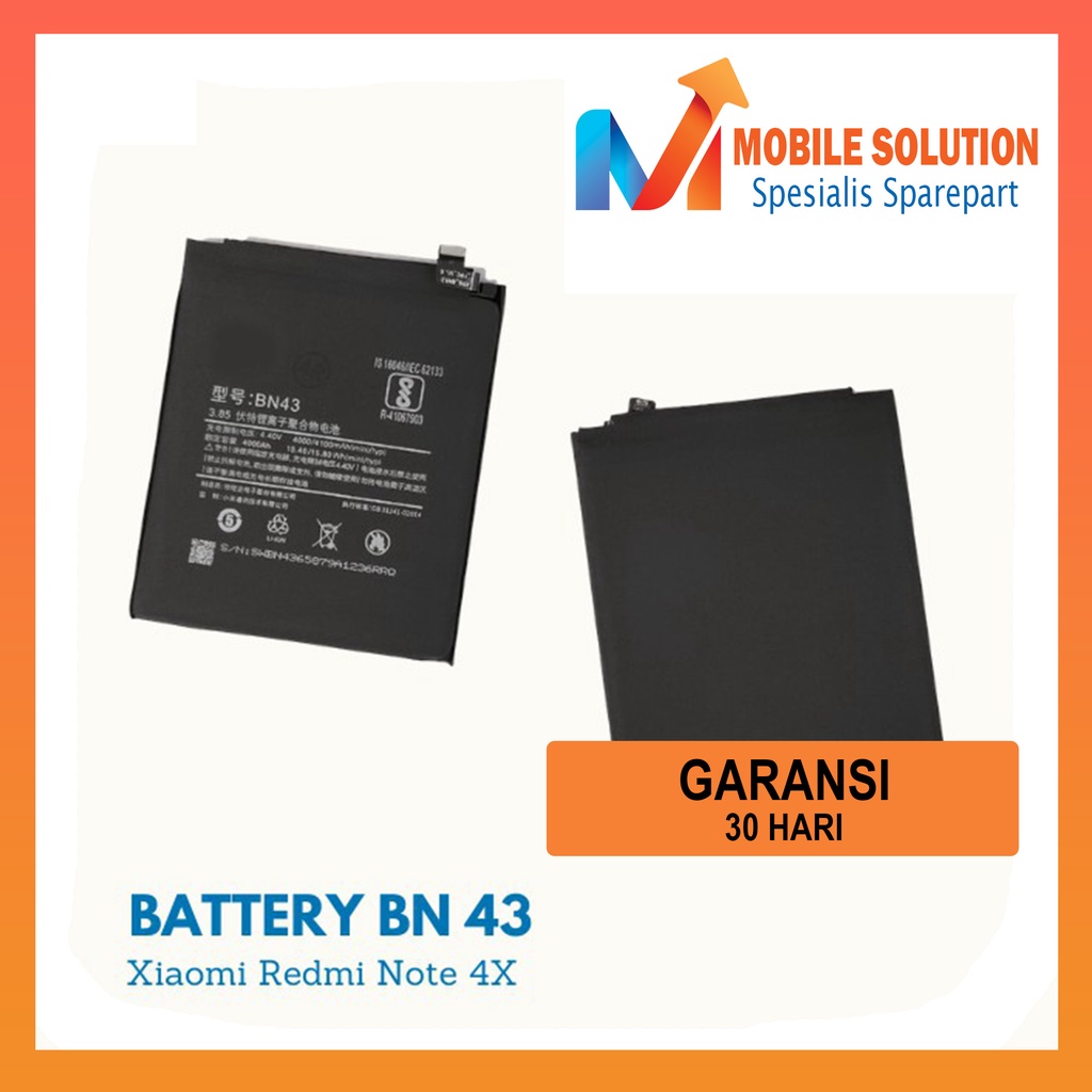 Grosir Baterai Xiaomi Redmi Note 4X Processor Snapdrgon / Baterai Xiaomi BN43 High Version Garansi 1 Bulan + Packing