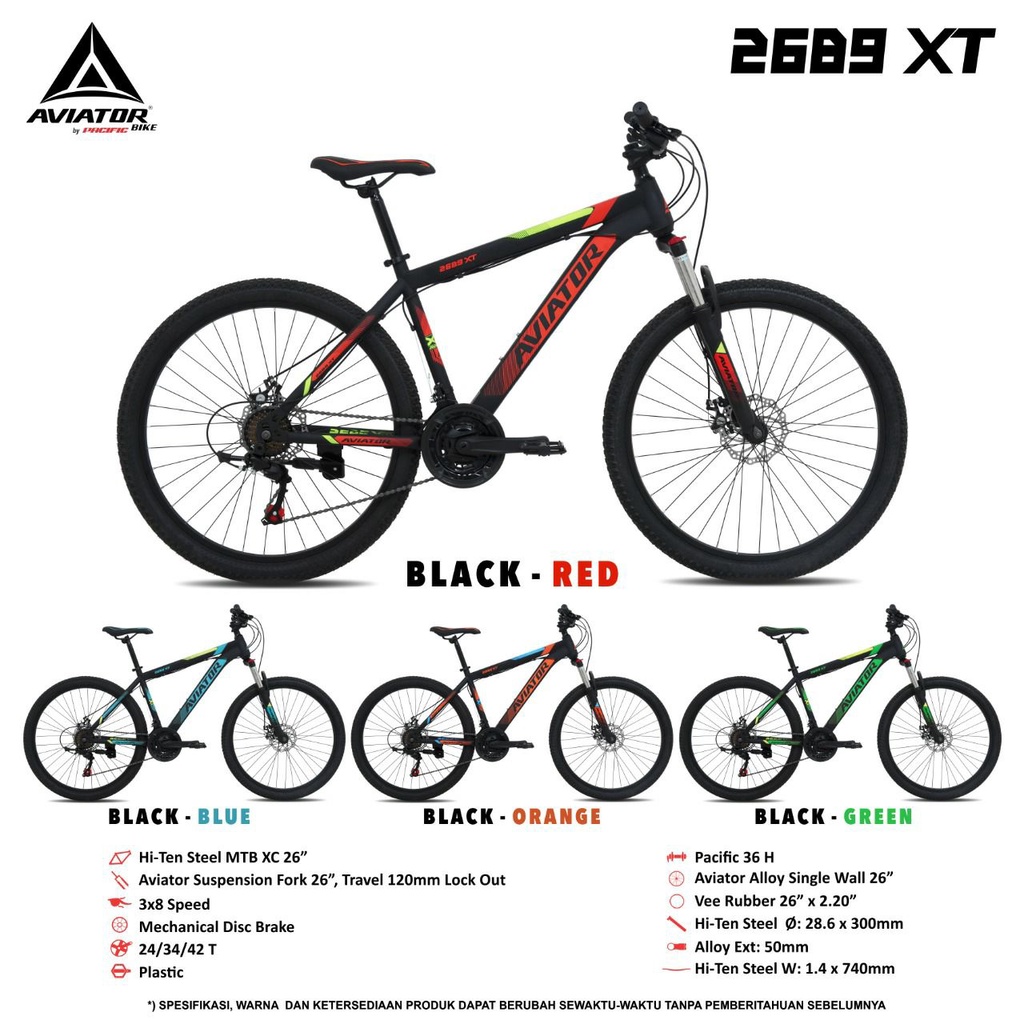 Sepeda Gunung MTB 20 24 26 27.5 Inch AVIATOR 2689 XT 24 Speed Suspensi