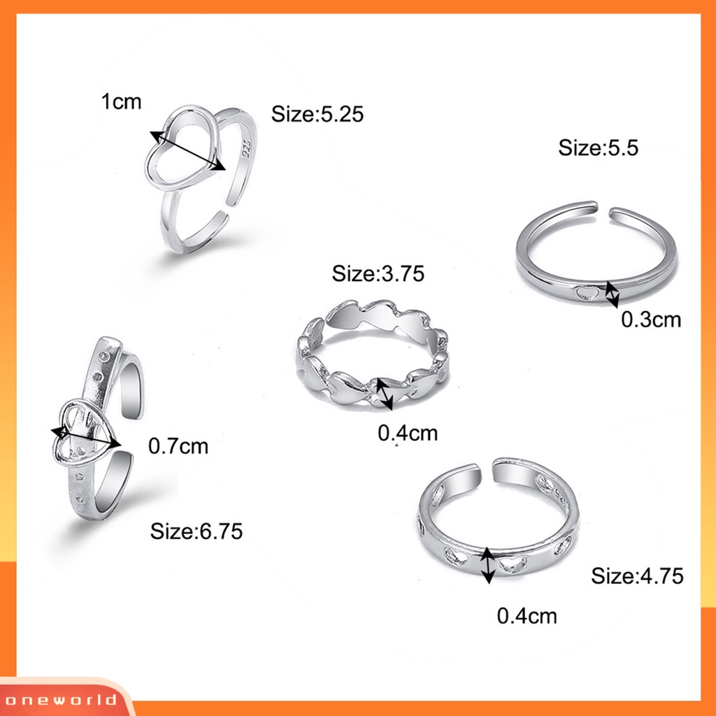 3 / 5Pcs Cincin Knuckle Model Terbuka Bahan Alloy Desain Hati Hollow Untuk Aksesoris Perhiasan