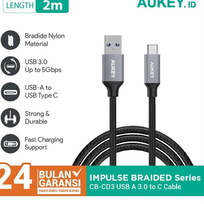 Aukey Cable 2M Braided Type C USB 3.0 - 500254