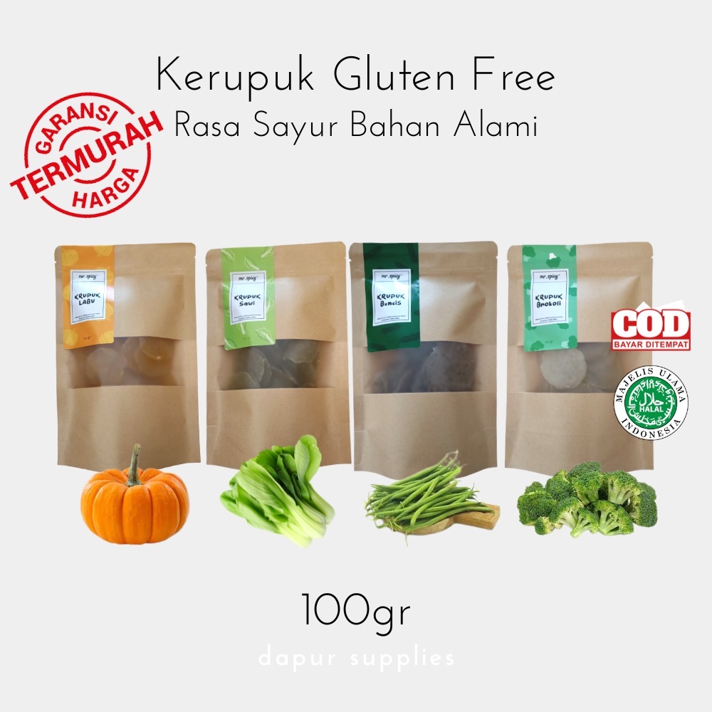 Kerupuk Sayur Bahan Alami / Halal Kerupuk Gluten Free Buncis / Sawi / Labu / Brokoli - 100g Mr. Spicy