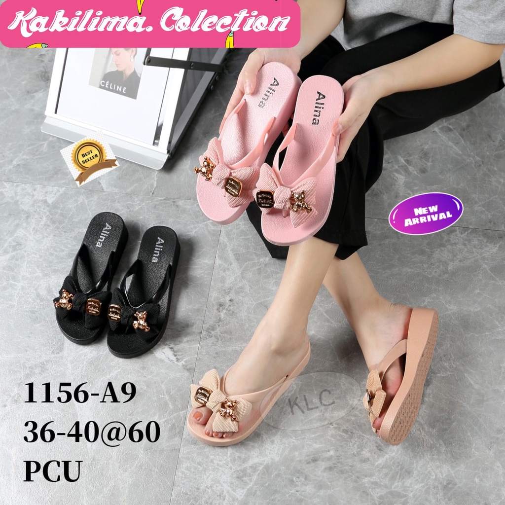 sandal jepit wedges wanita sandal karet jelly perempuan alina 1156-A2