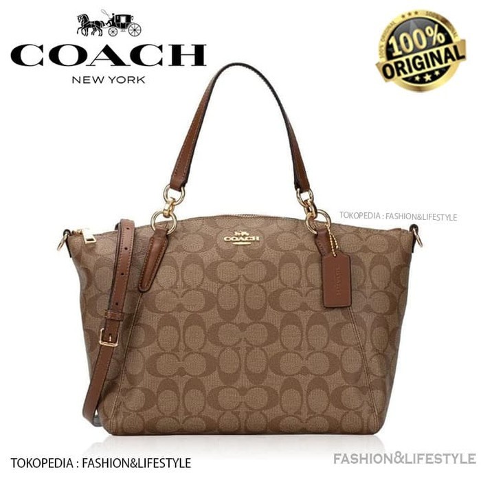 TAS COACH Signature Small Kelsey Khaki Saddle ORIGINAL 100% COACH
