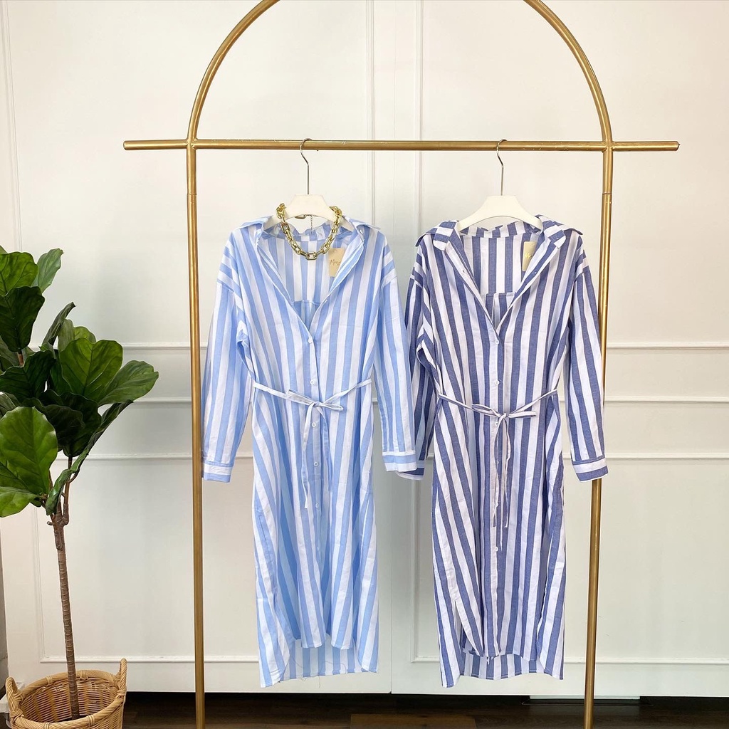 HOT Stripe tunik oversize / tunik kekinian / tunik model terbaru termurah/dress salur kancing depan