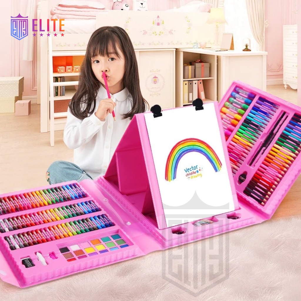 Crayon Anak Pengasah 208pcs Set Alat Menggambar Melukis Anak-anak Crayon Cat Air Pensil ART SET 208 PENSIL WARNA Crayon - Crayon Mewarnai Hadiah Anak-Anak