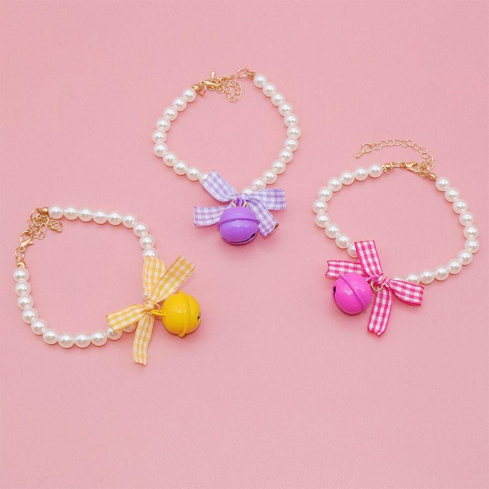 Solighter 2PCS Pet Mutiara Kerah Produk Hewan Peliharaan Lucu Adjustable Puppy Aksesoris Bow Dog Bell