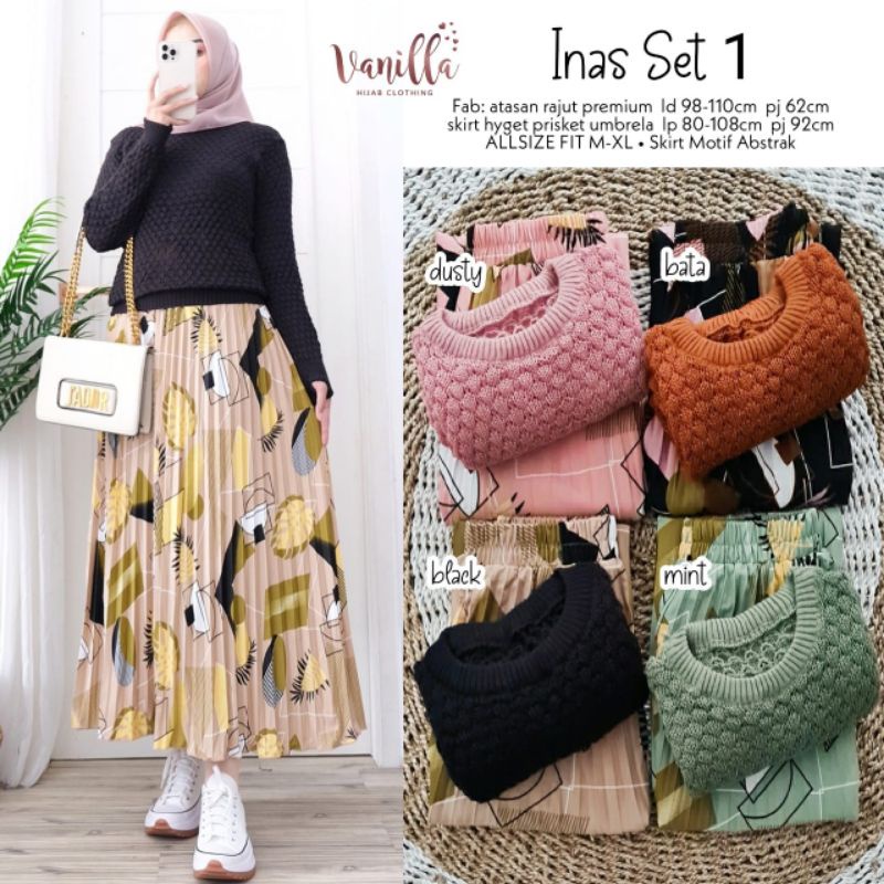 INAS 1 SET ROK ORI VANILLA • Setelan atasan rajut+rok prisket