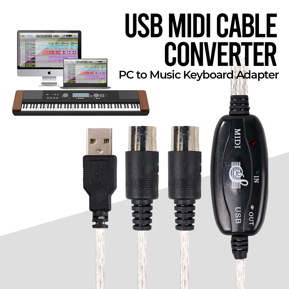 USB MIDI Cable Converter PC to Music Keyboard Adapter Cable - AY03 - Black