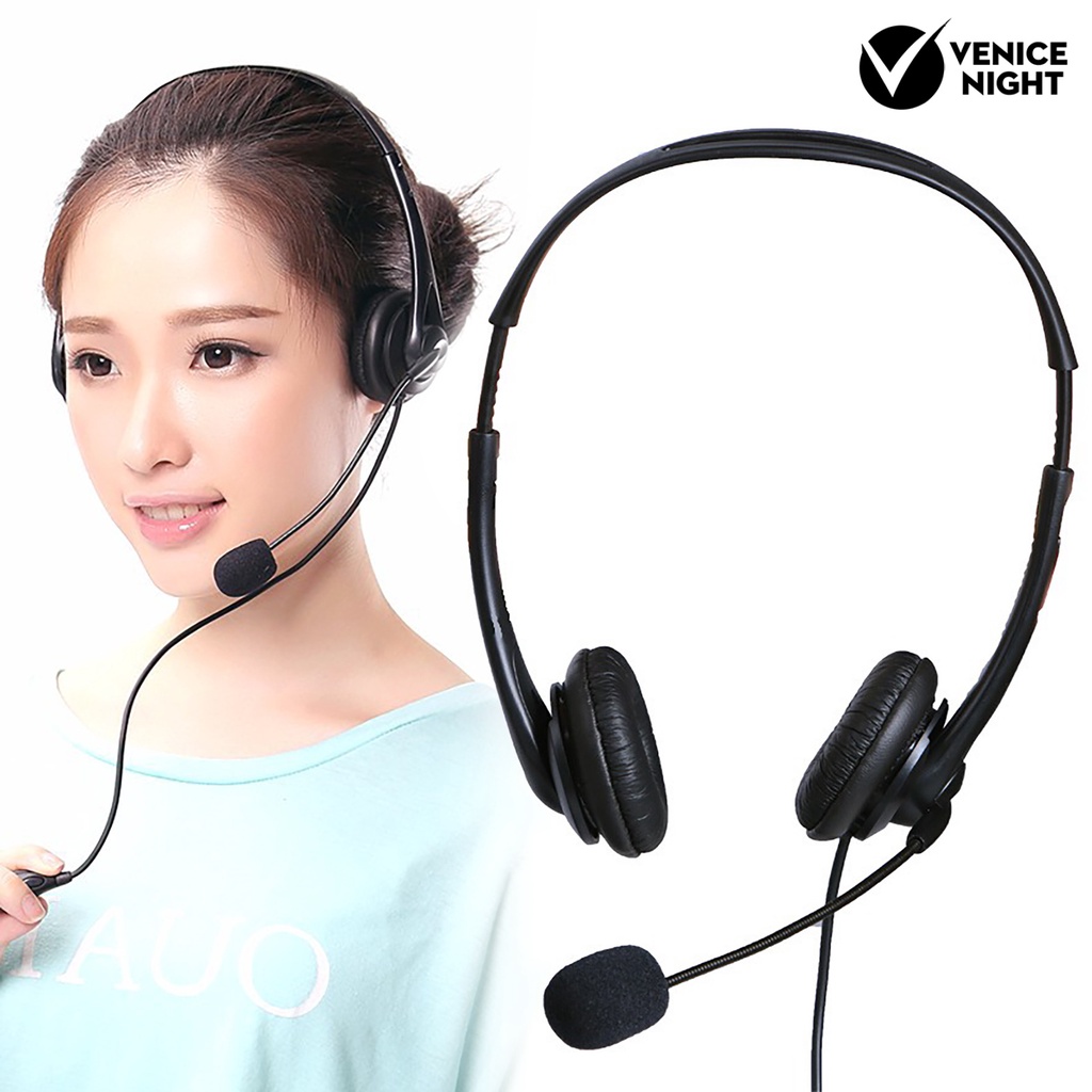 (VNEP) (Berkabel) Business Headset HD-kompatibel dengan Sound Effect Noise Cancelling Headphone Call Center 3.5mm Bernapas dengan Mikrofon untuk Kantor Pengemudi Truk