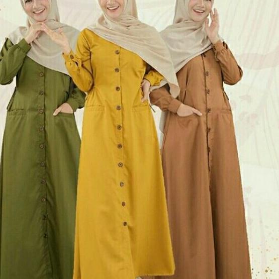 gamis model terbaru/gamis busui/gamis polos bahan katun toyobo - kuning mustard, S