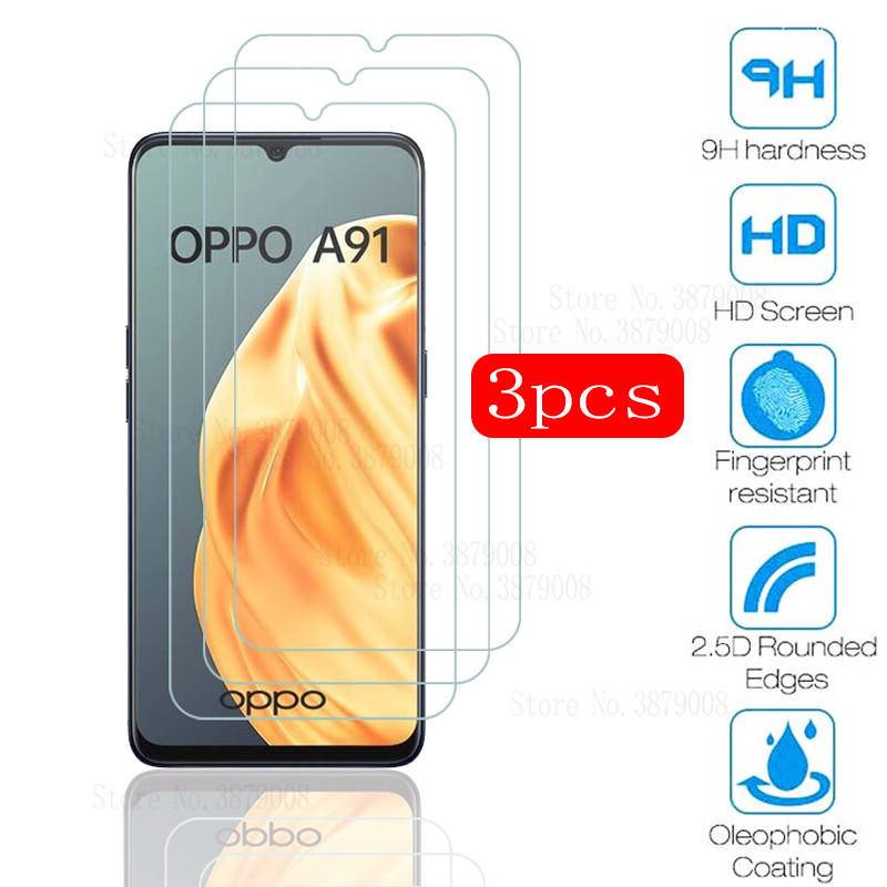 3pcs Pelindung Layar Tempered Glass Untuk OPPO A91