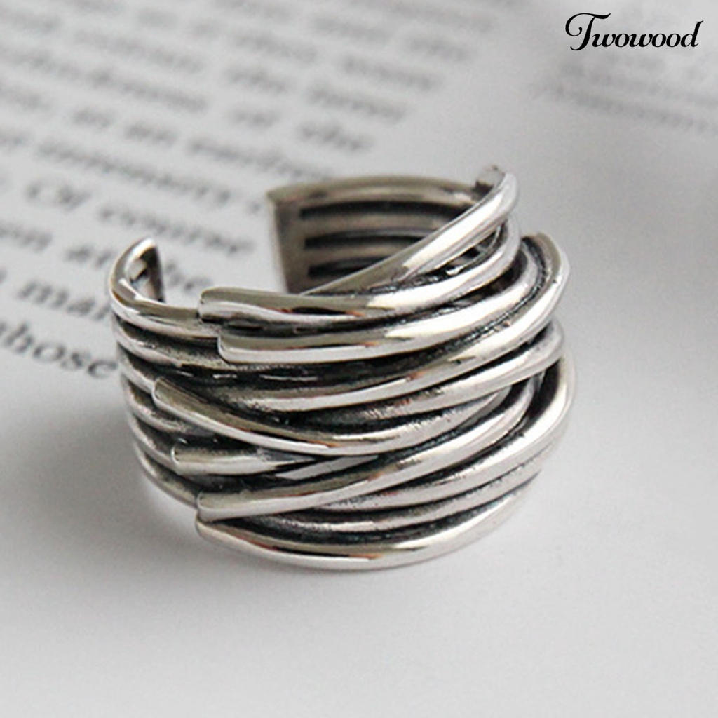 Cincin Model Terbuka Bahan Alloy Warna Silver Gaya Vintage Untuk Wanita