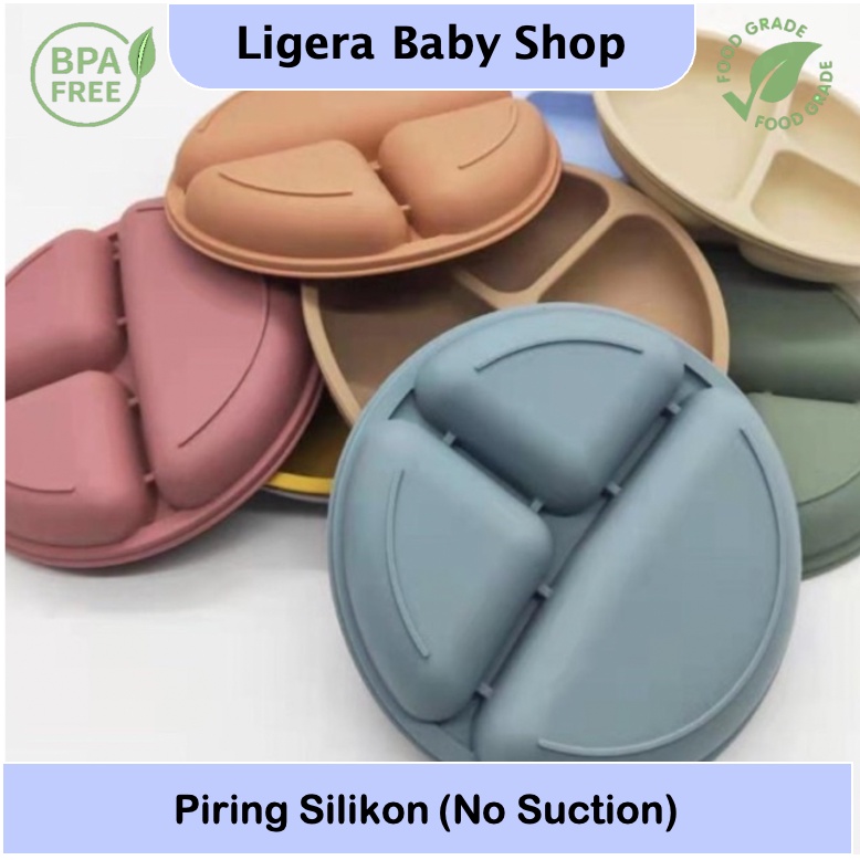 LIGERA Baby Silicone Plate No Suction | Piring Silikon Tidak Lengket | Alat Makan Anak Perlengkapan MPASI Food Grade