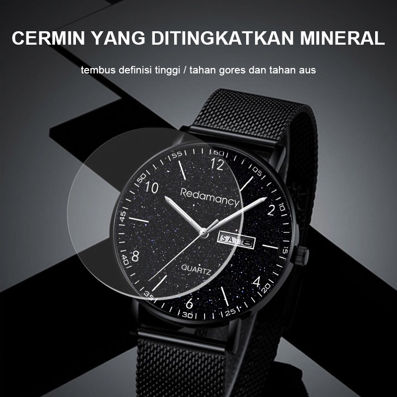 Redamancy Original jam tangan pria rantai Anti Air Kuarsa Kasual Modis Watch Besi tahan karat