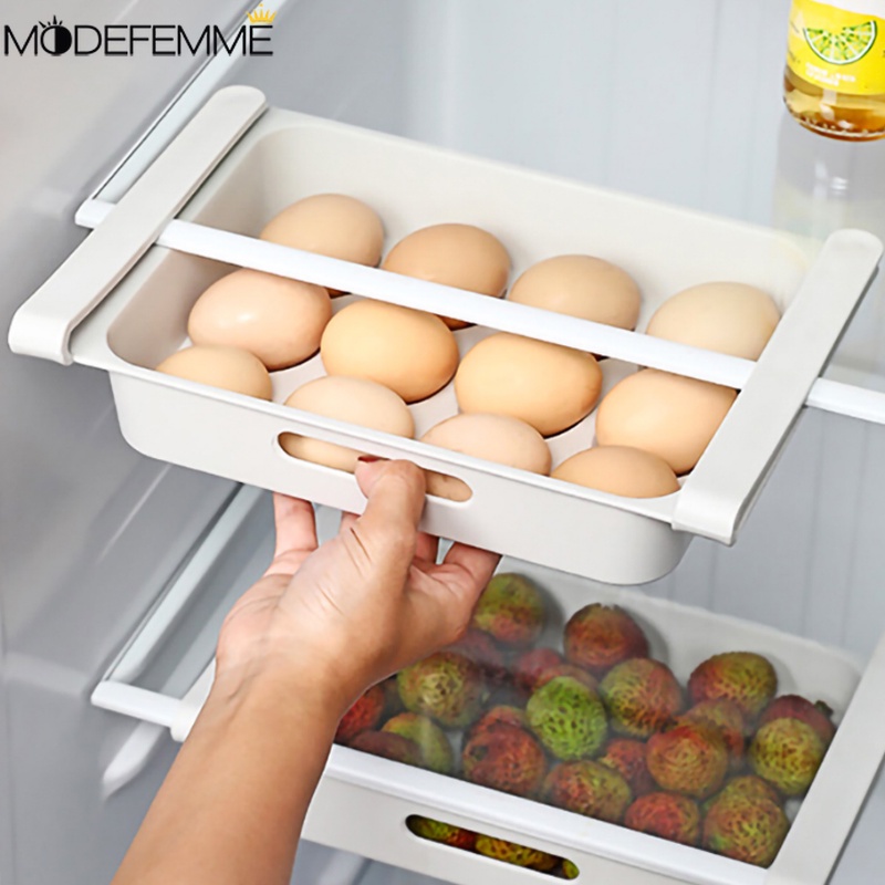 Rak Holder Penyimpanan Makanan Buah Sayuran Telur Snack Model Tarik Kapasitas Besar 12 Grid Untuk Kulkas Dapur