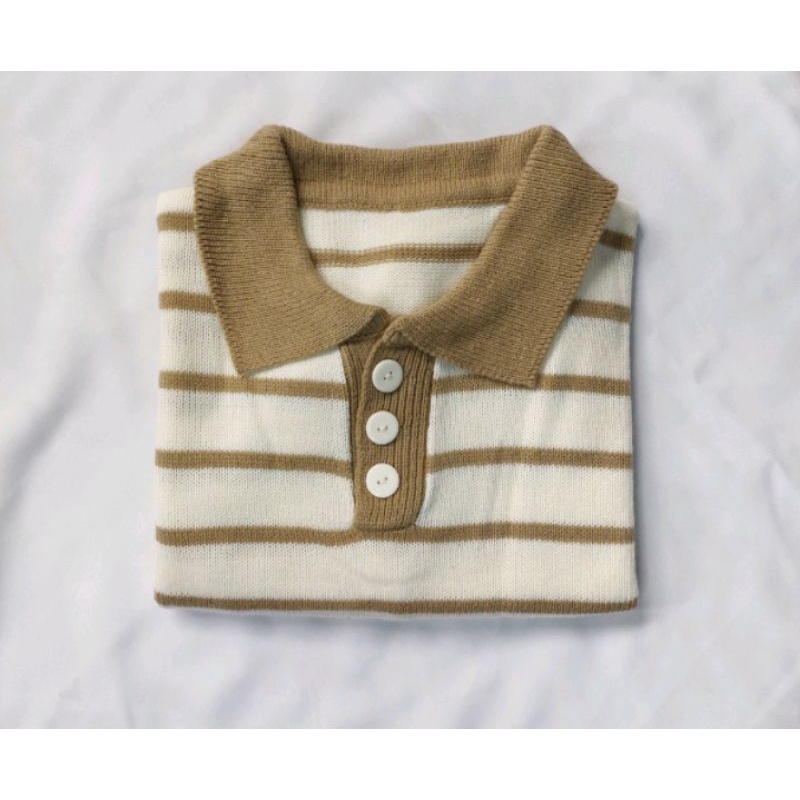 BLOUS RAJUT KRAH MODEL POLO BAHAN LEMBUT/STRIPED