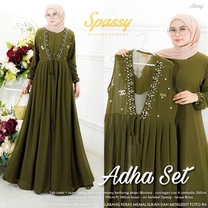 Setelan Wanita Jumbo Gamis Outer Set Gamis Ceruty Babydoll Setelan Wanita Terbaru Gaun Pesta Muslimah Adha Set  Dress Kondangan