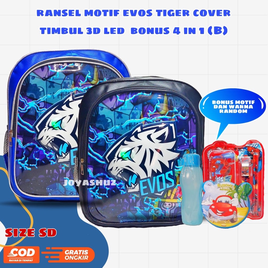 Tas Sekolah Anak Laki-laki - Ransel Anak 3 Dimensi - Tas Gratis Hadiah - Ransel Karakter Tiger - Tas Kartun Tiger Evos - Tas Anak Kekinian - Ransek Keren dan Gemas - Joyashuz