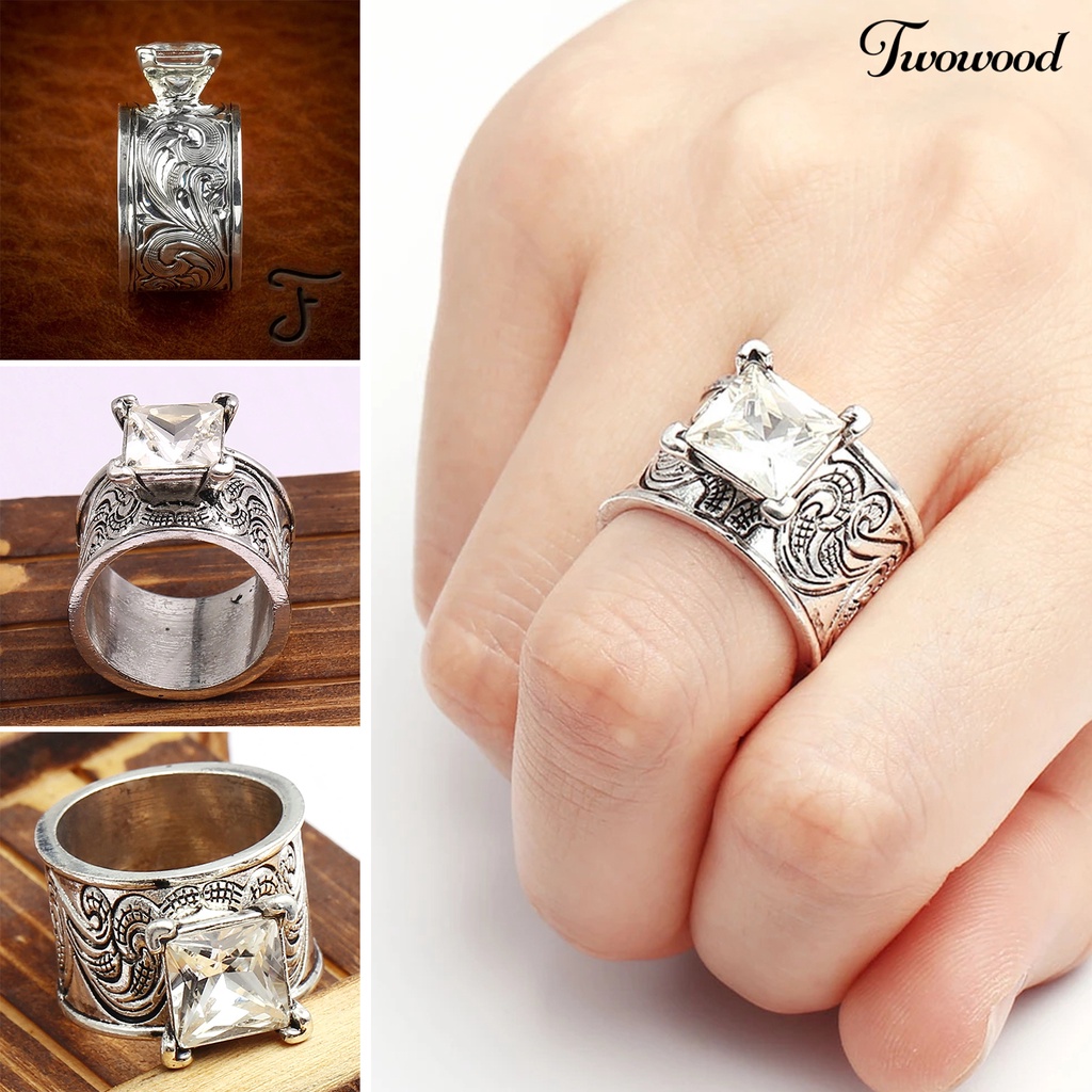 Cincin Jari Bahan Cubic Zirconia Gaya Vintage Untuk Unisex