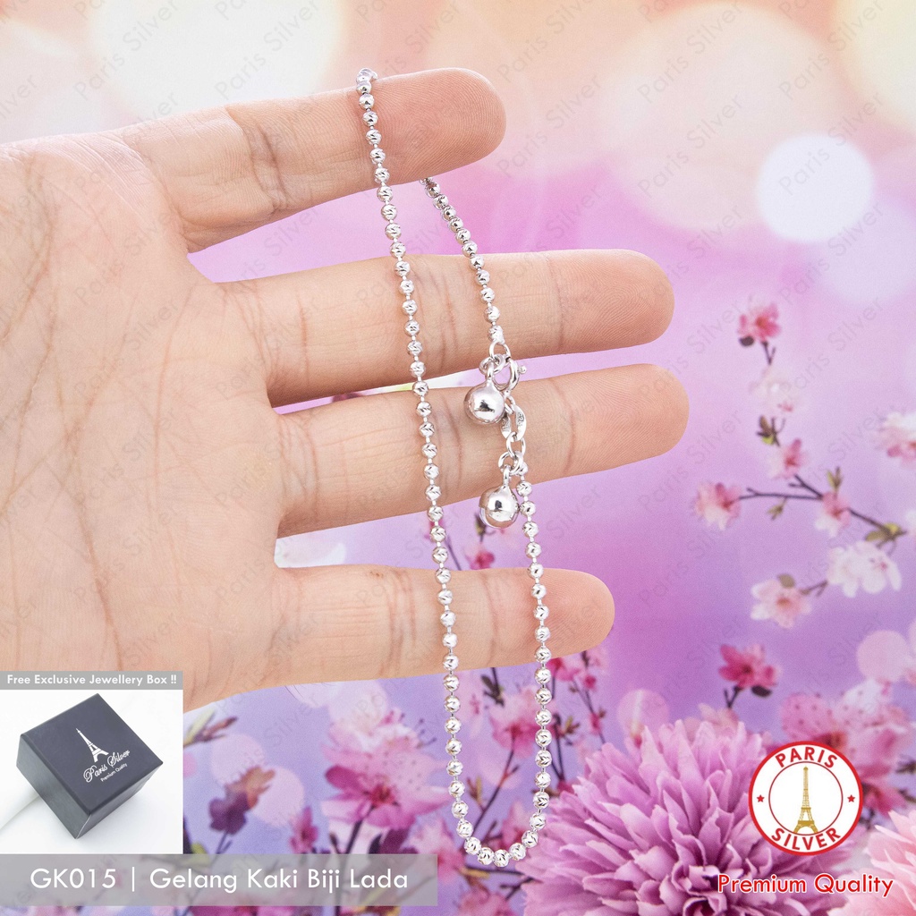 Gelang Kaki Biji Lada Perak Asli Silver 925 Lapis Emas Putih Bead Chain Anklet