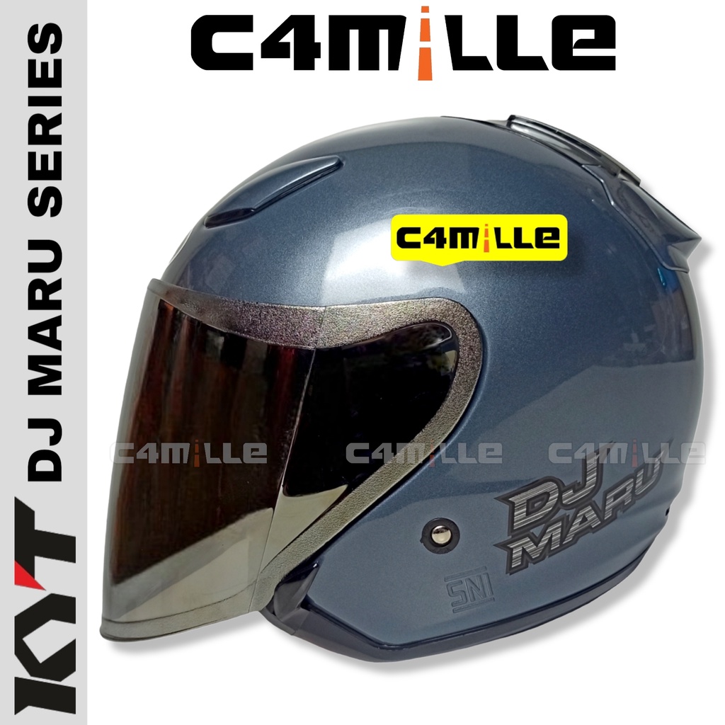 PAKET GANTENG HELM KYT DJ MARU SOLID ALL GREY HALF FACE