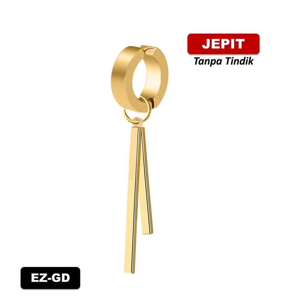 1Pc Model EZ-GD Gold Emas Anting Bandul Tongkat Ganda Double Stick Pria Wanita Jepit Tusuk