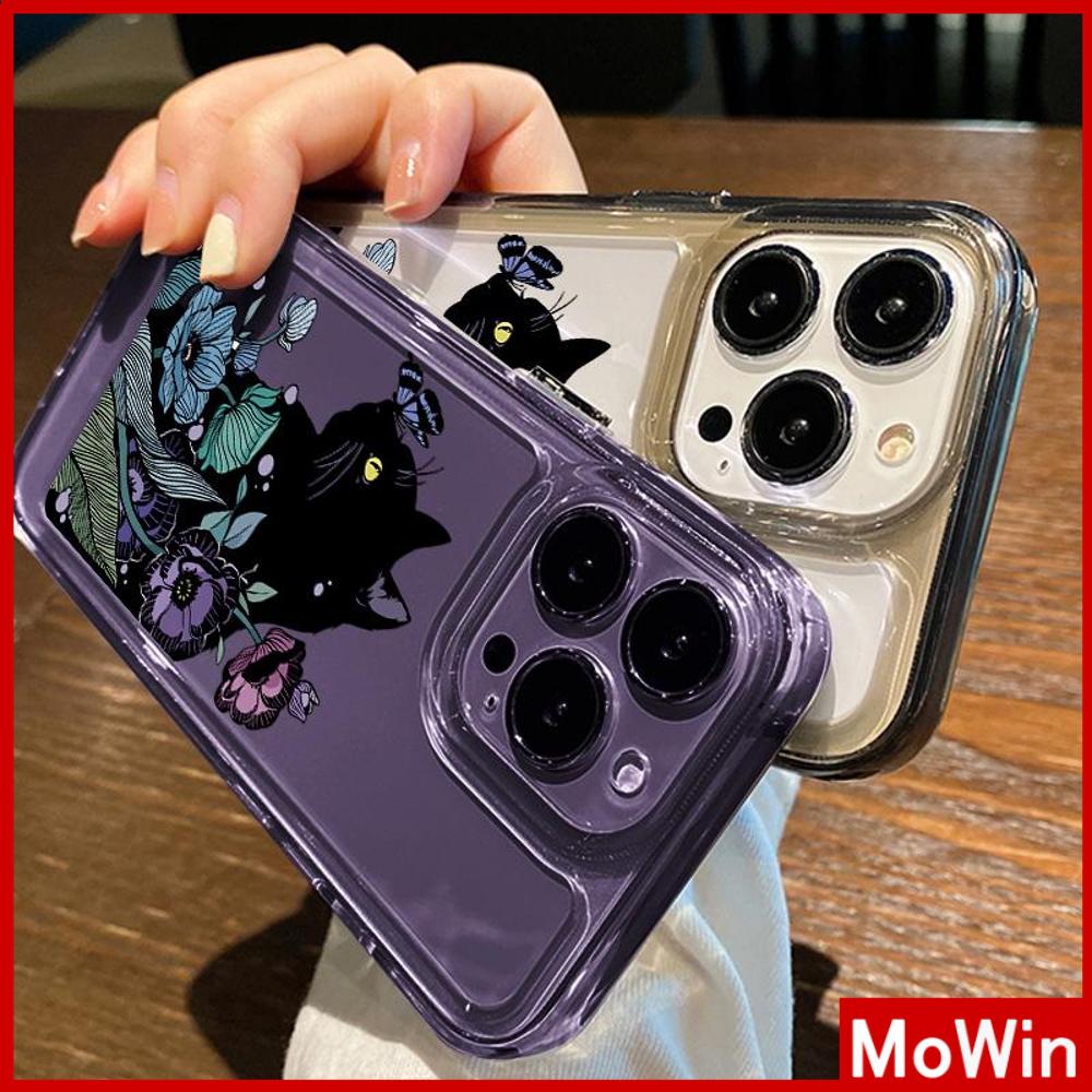 For iPhone 14 Pro Max iPhone Case High Clear Acrylic Hard Case Plating Buttons Shockproof Dark Purple Cat Compatible For iPhone 13 Pro max 12 Pro Max 11 xr 7plus 6splus 8plus