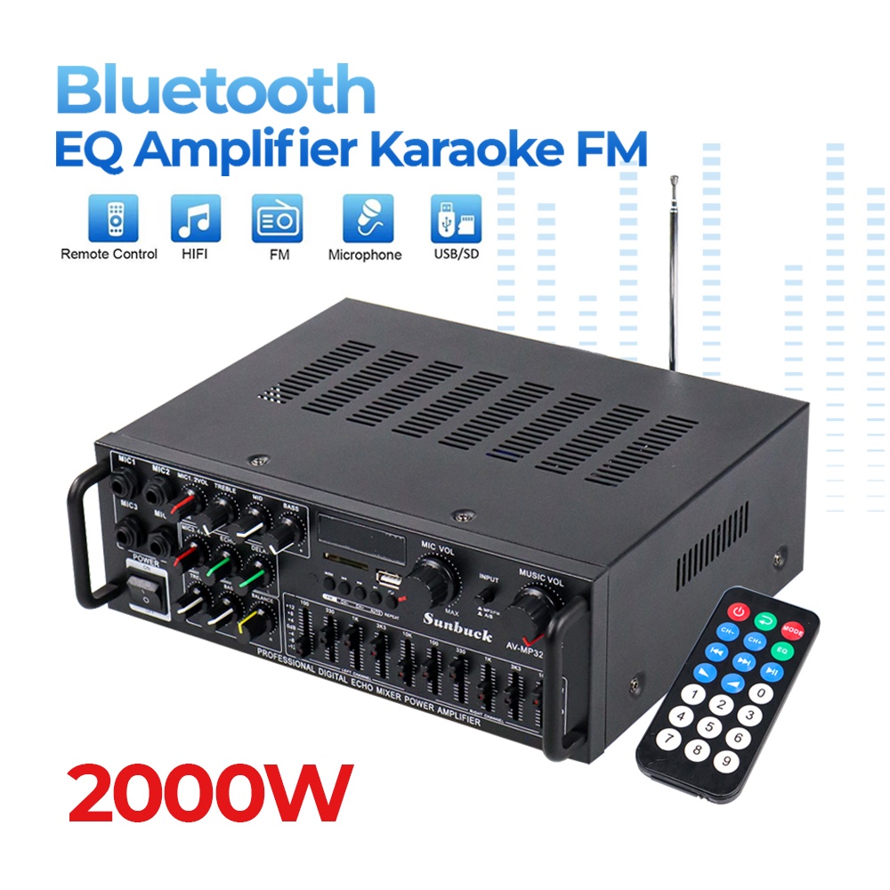 Amplifier Bluetooth EQ Karaoke Home Theater FM Radio Ampli Extra Bass Audio Bluetot Hom Teater Remot