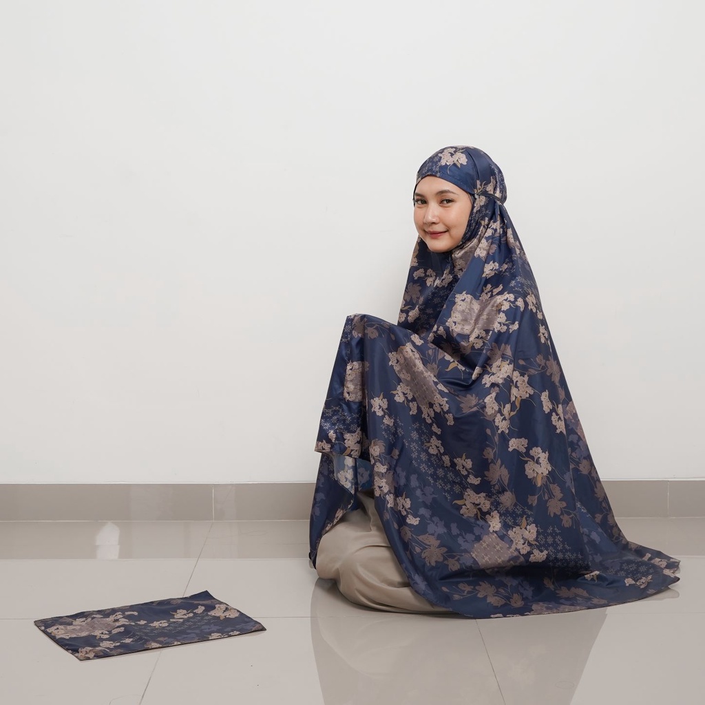 ALIF MUKENA MINI MOTIF PARASUT PREMIUM KOREA TRAVEL - ZINNIA IN OYSTER GREY ( MKN-207 )