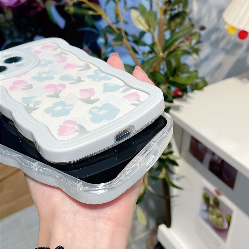 Soft Case Motif Bunga Tulip Biru Untuk 14 13 12 11 Pro Max 7 8 Plus XR X XS Max SE 2020 2022