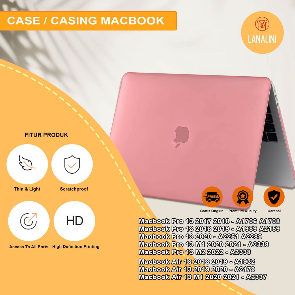 Case Casing Protective Aksesoris Pelindung Laptop Macbook Air Pro 13 inch M1 M2 2017 2018 2019 2020 2021 A1932 A2179 A2337 A1706 A1708 A1989 A2159 A2251 A2289 A2338 Gambar Polos Warna Pink Soft Pastel Peach Logo Tutup Murah Premium Hardcase Hard Case