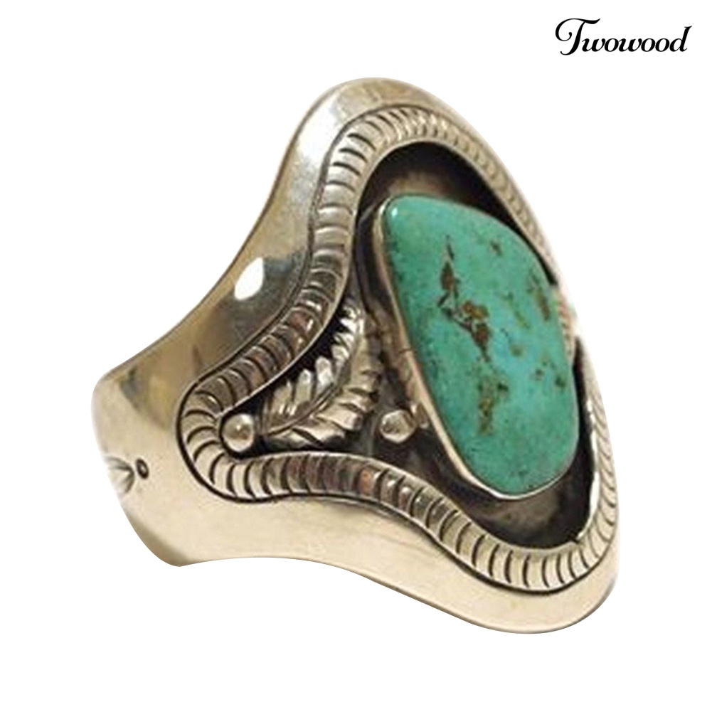 Cincin Bentuk Daun Bahan Alloy Aksen Turquoise Imitasi Gaya Vintage Untuk Unisex