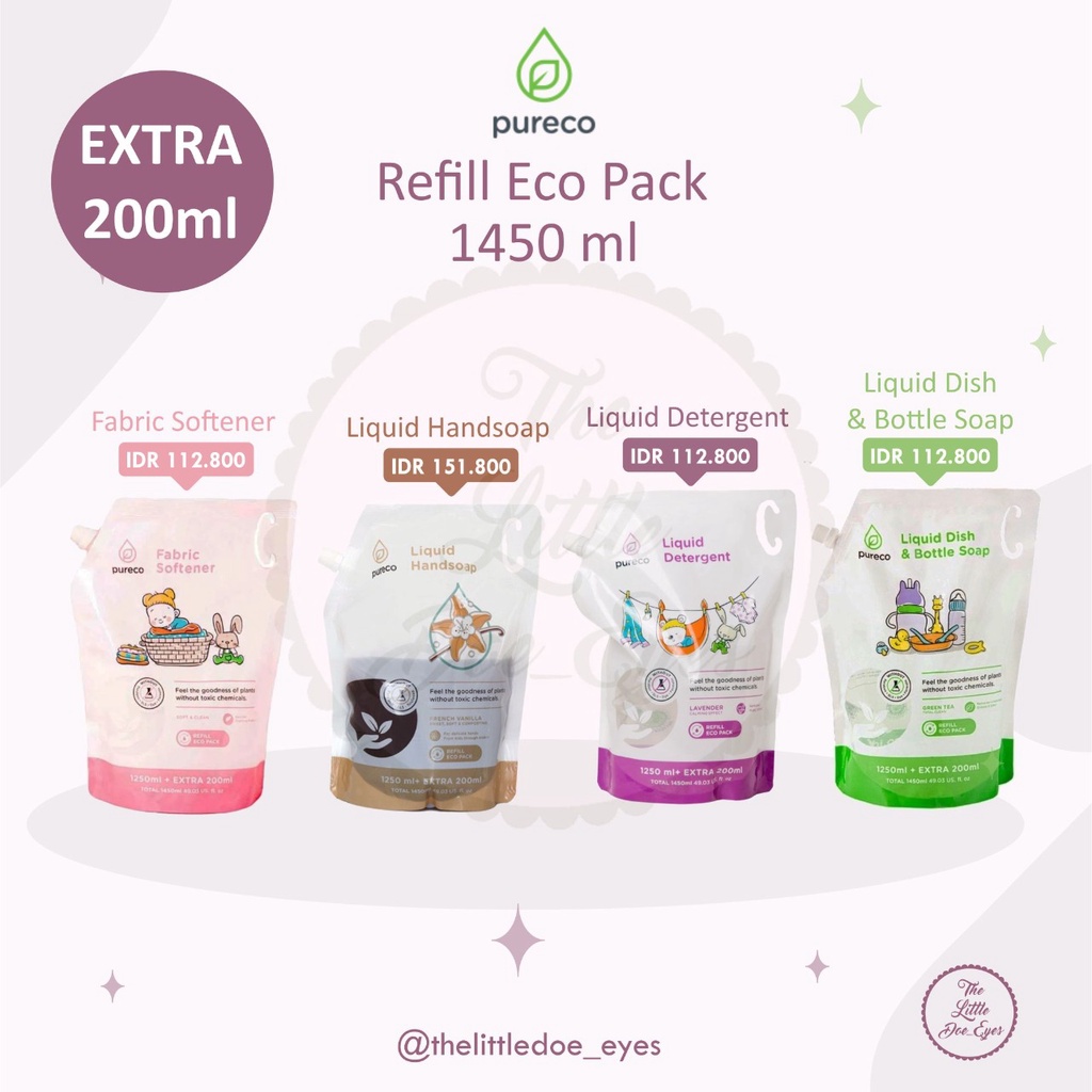 [READY] Pureco Liquid Detergent / Dish &amp; Bottle 1450ML Refill ECO Pack