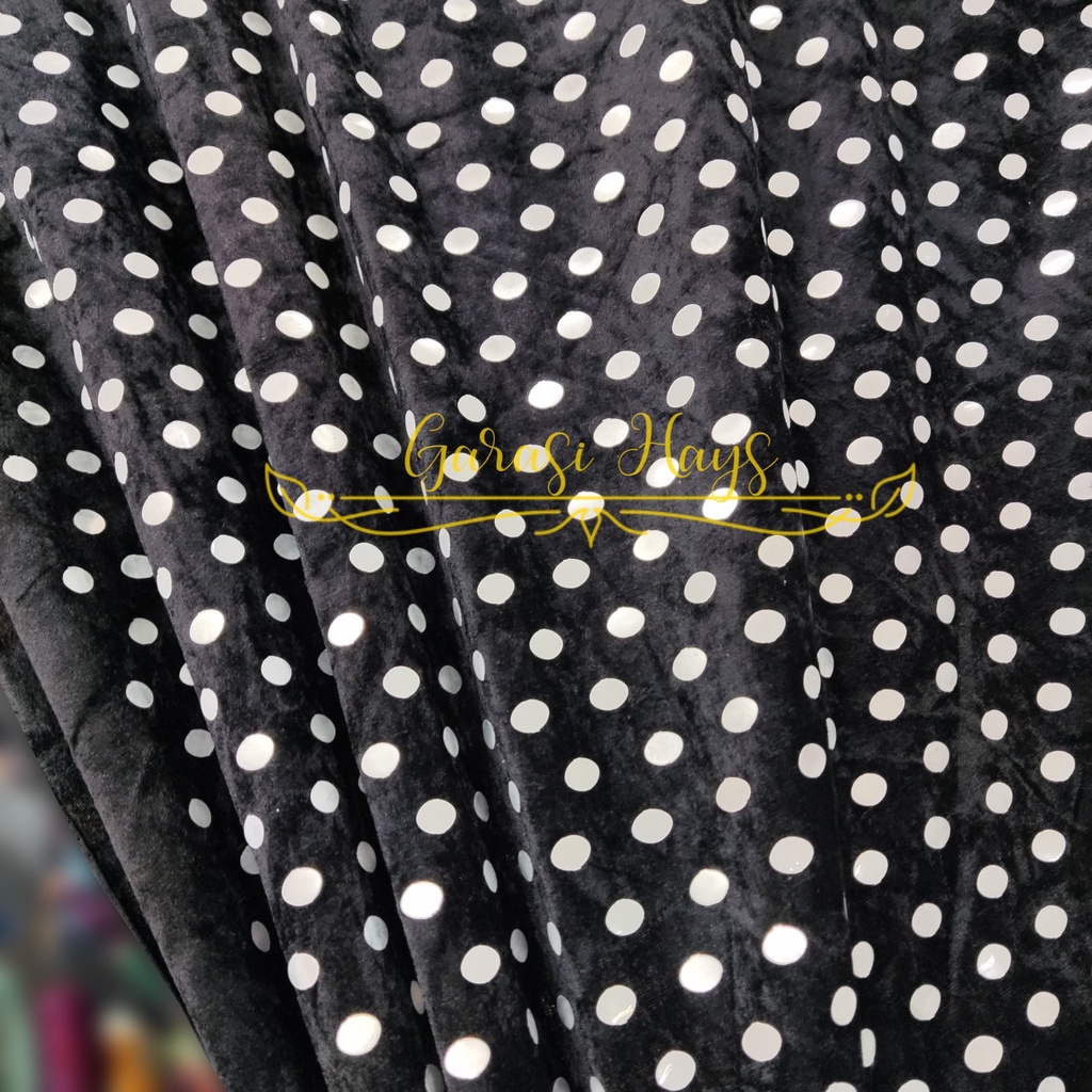 Kain Beludru Bludru Velvet Oval Sequin Borci Lebar 120 cm Black Silver