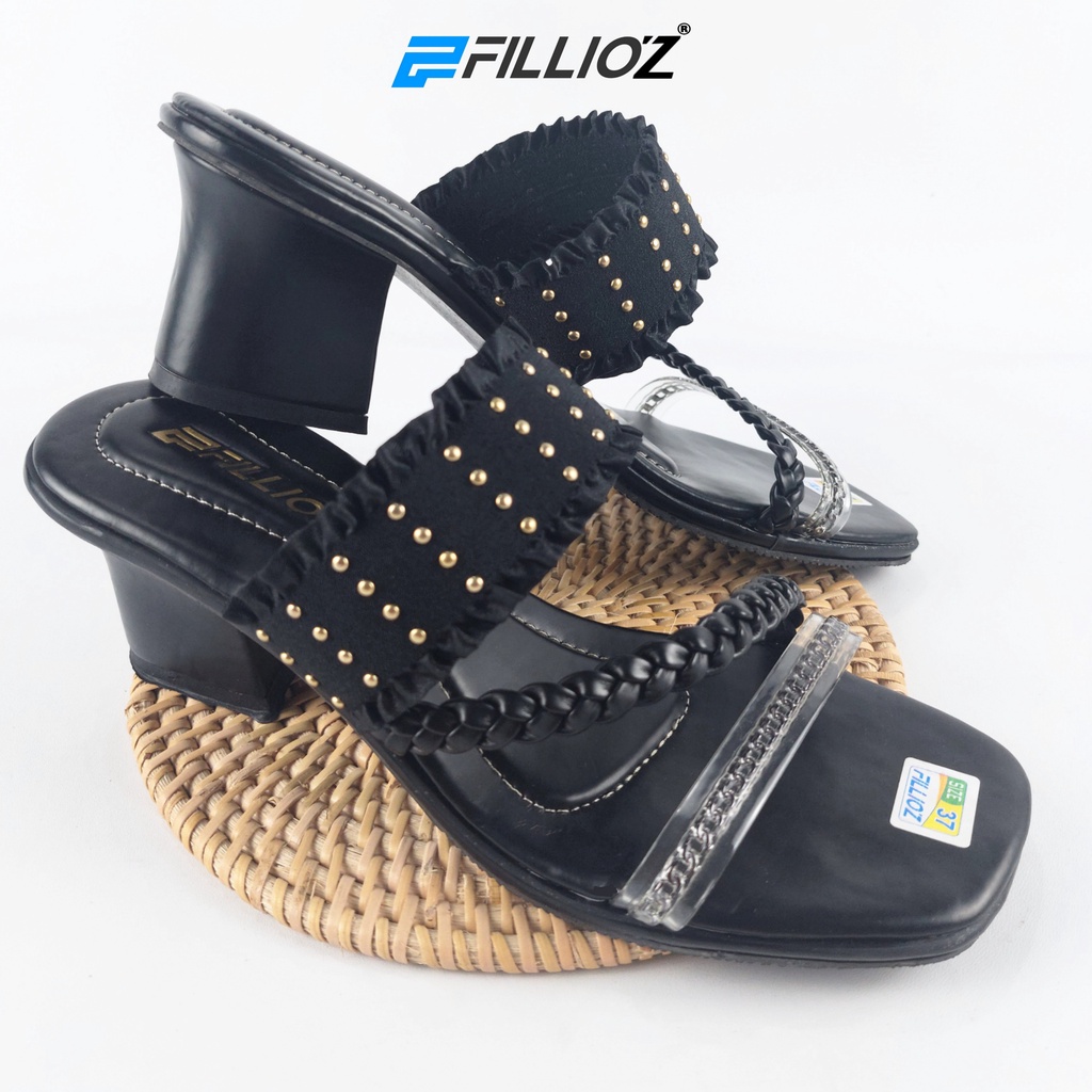 Sandal Heels Wanita 5cm Bling Party Elastis Fillioz 210 Hitam