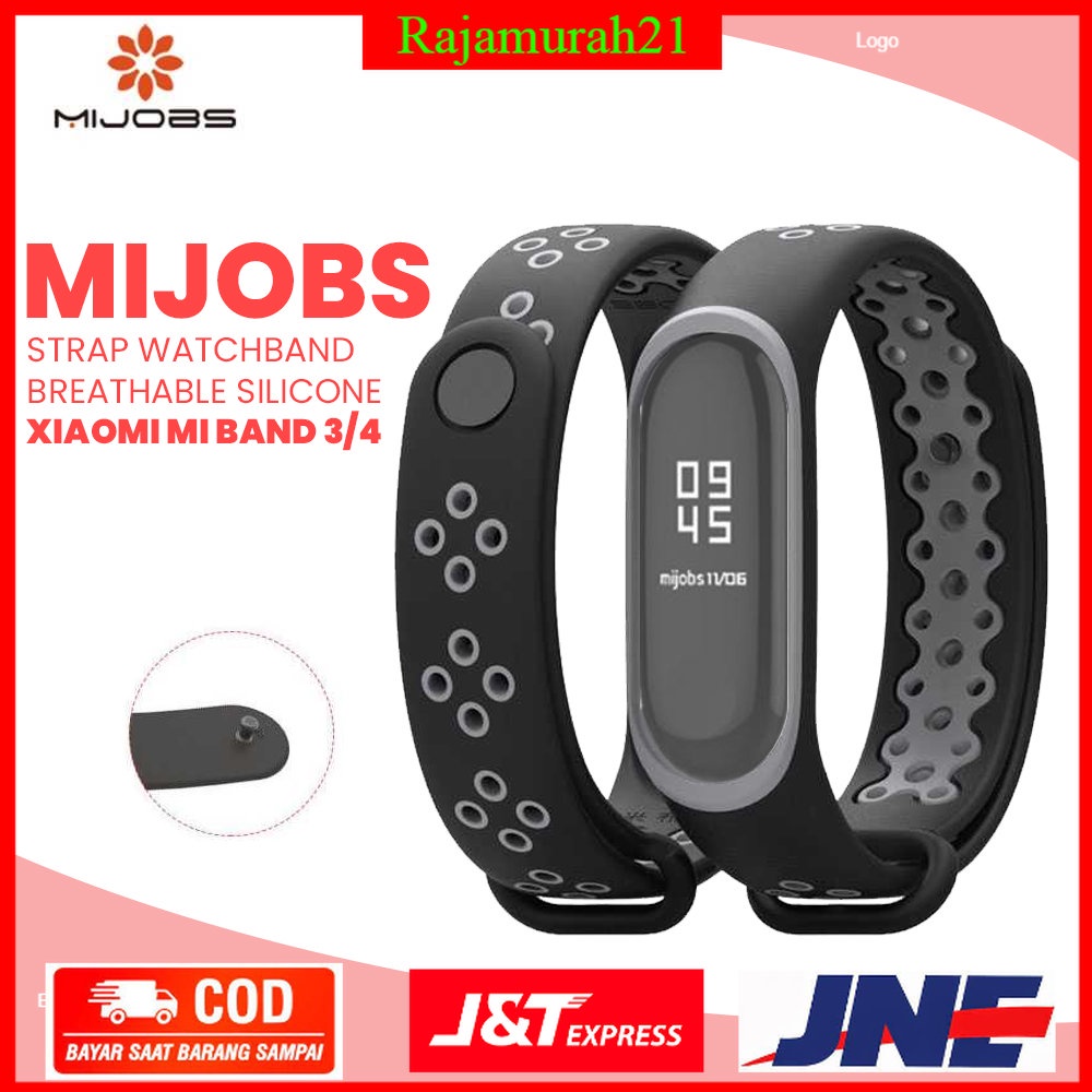 Mijobs Sport Strap Watchband Breathable Silicone Xiaomi Mi Band 3/4 - Black/Gray - 8QSE05KY