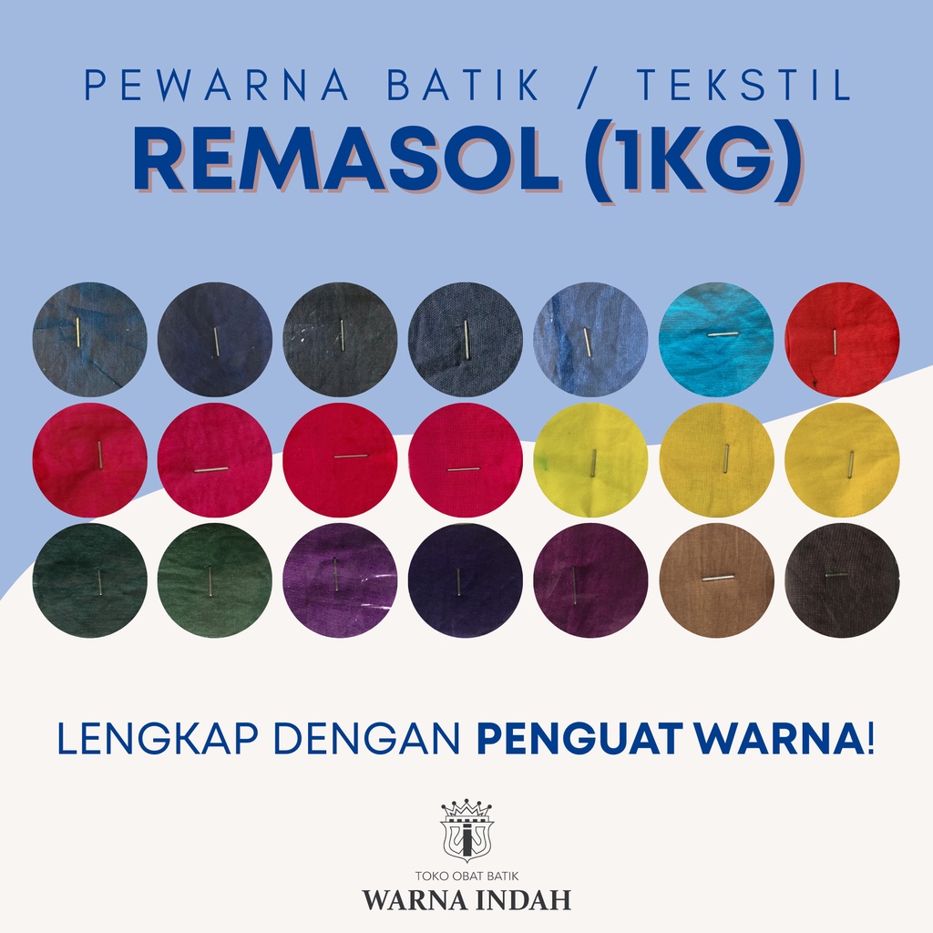 

PEWARNA BATIK / PEWARNA TEKSTIL / TIE DYE / REMASOL TERMURAH TERLENGKAP 1KG