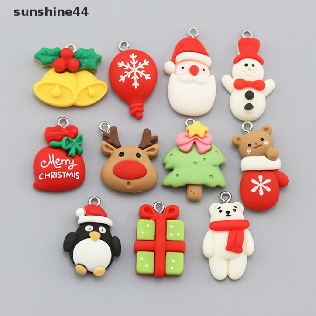 Sunshine 10Pcs / Set Liontin Cabochon Resin Flat Back Motif Balon / Pohon Natal Untuk Membuat Perhiasan