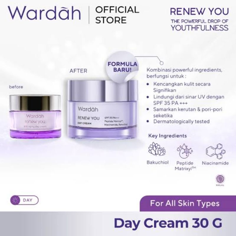 WARDAH RENEW YOU ANTI AGING SERIES / FACIAL WASH / KRIM SIANG / KRIM MALAM / ESSENCE