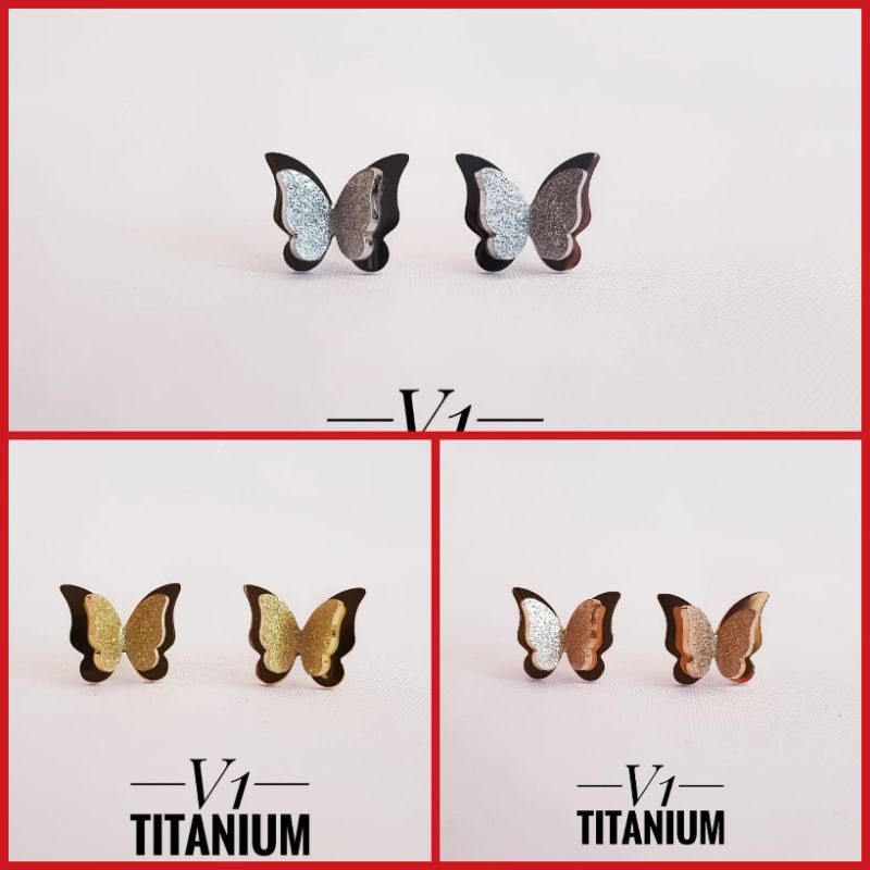 Anting Giwang Tusuk Titanium Kupu Kupu Awet Anti Karat Simple 1112a